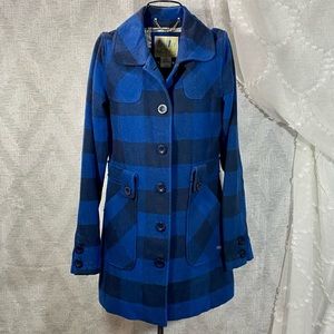 Billabong blue plaid button up trench coats size M